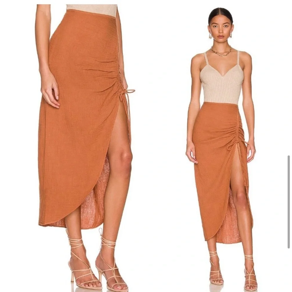 Free People High Waisted Gauze Side Rouched Skirt Store Sample Sz 2 in Ginger